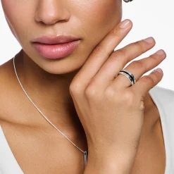 Women THOMAS SABO Rings-Band ring with black stones pavé silver