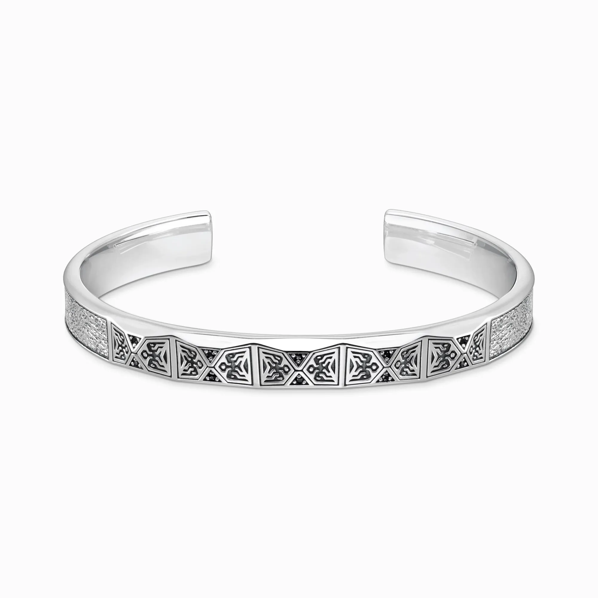Women THOMAS SABO Bangles|Bangles-Bangle faceted design with black stones silver