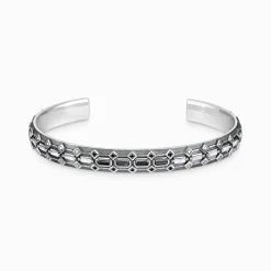 Women THOMAS SABO Bangles|Bangles-Blackened silver bangle crocodile shell with black stones