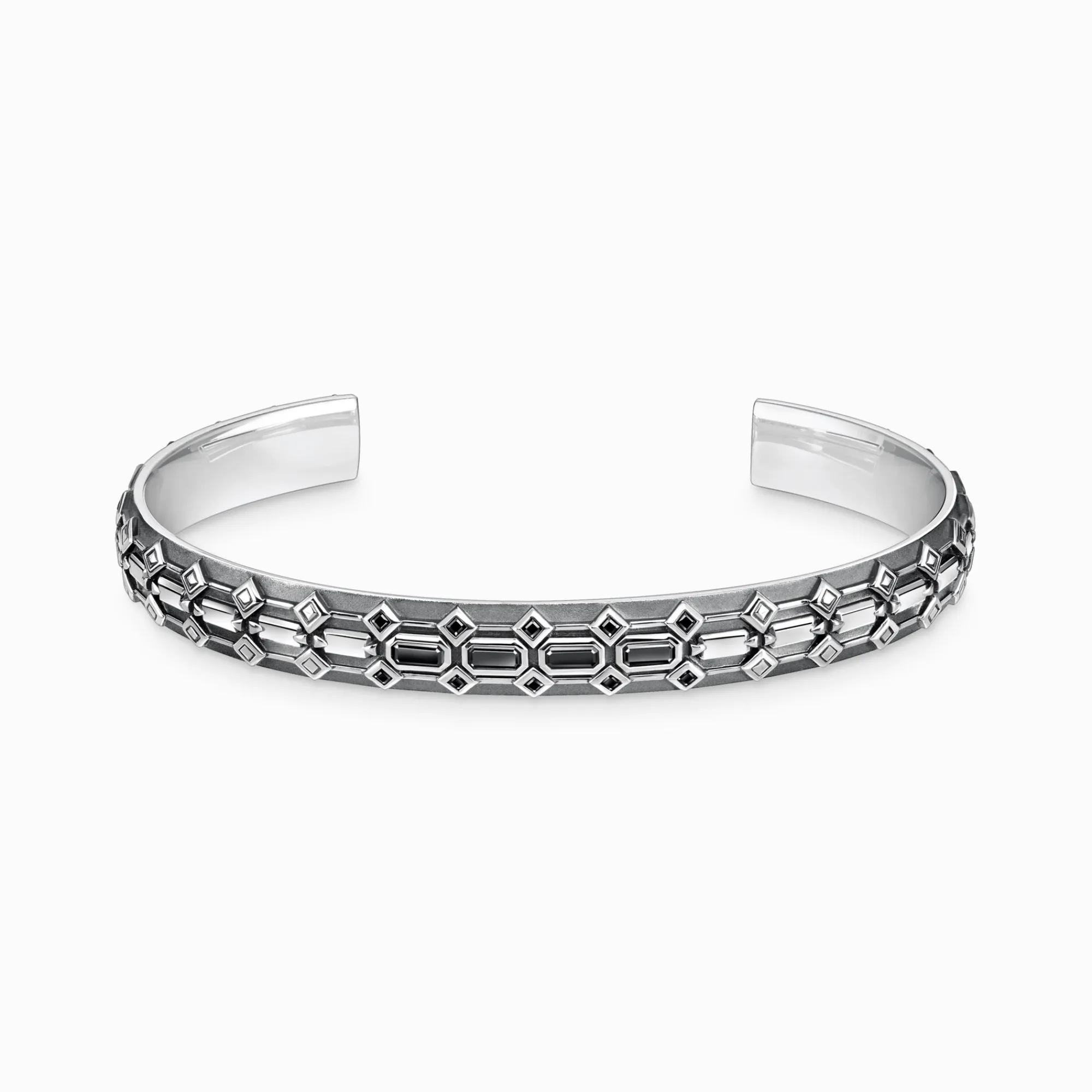 Women THOMAS SABO Bangles|Bangles-Blackened silver bangle crocodile shell with black stones