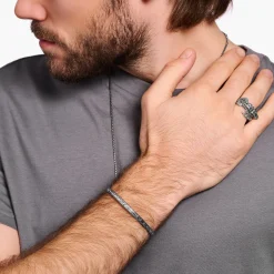 Women THOMAS SABO Bangles|Bangles-Blackened silver bangle narrow crocodile shell