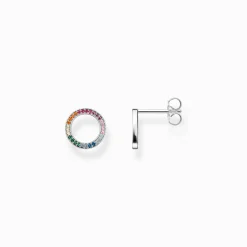 Women THOMAS SABO Ear Studs|925 Silver-Blackened Silver ear studs Together round with coloured stones