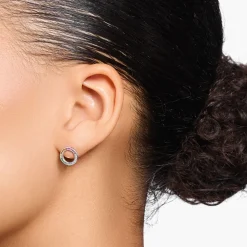 Women THOMAS SABO Ear Studs|925 Silver-Blackened Silver ear studs Together round with coloured stones