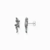 Women THOMAS SABO Ear Studs|Ear Studs & Hoops-Blackened silver ear studs crocodile with black and green stones