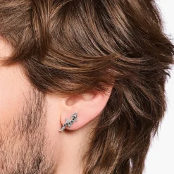 Women THOMAS SABO Ear Studs|Ear Studs & Hoops-Blackened silver ear studs crocodile with black and green stones