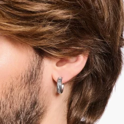 THOMAS SABO Ear Studs & Hoops|925 Silver-Blackened silver hoop ear rings crocodile shell structure