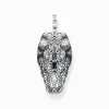 Women THOMAS SABO Pendants|Pendants-Blackened silver pendant crocodile head with black and green stones