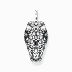 Women THOMAS SABO Pendants|Pendants-Blackened silver pendant crocodile head with black and green stones