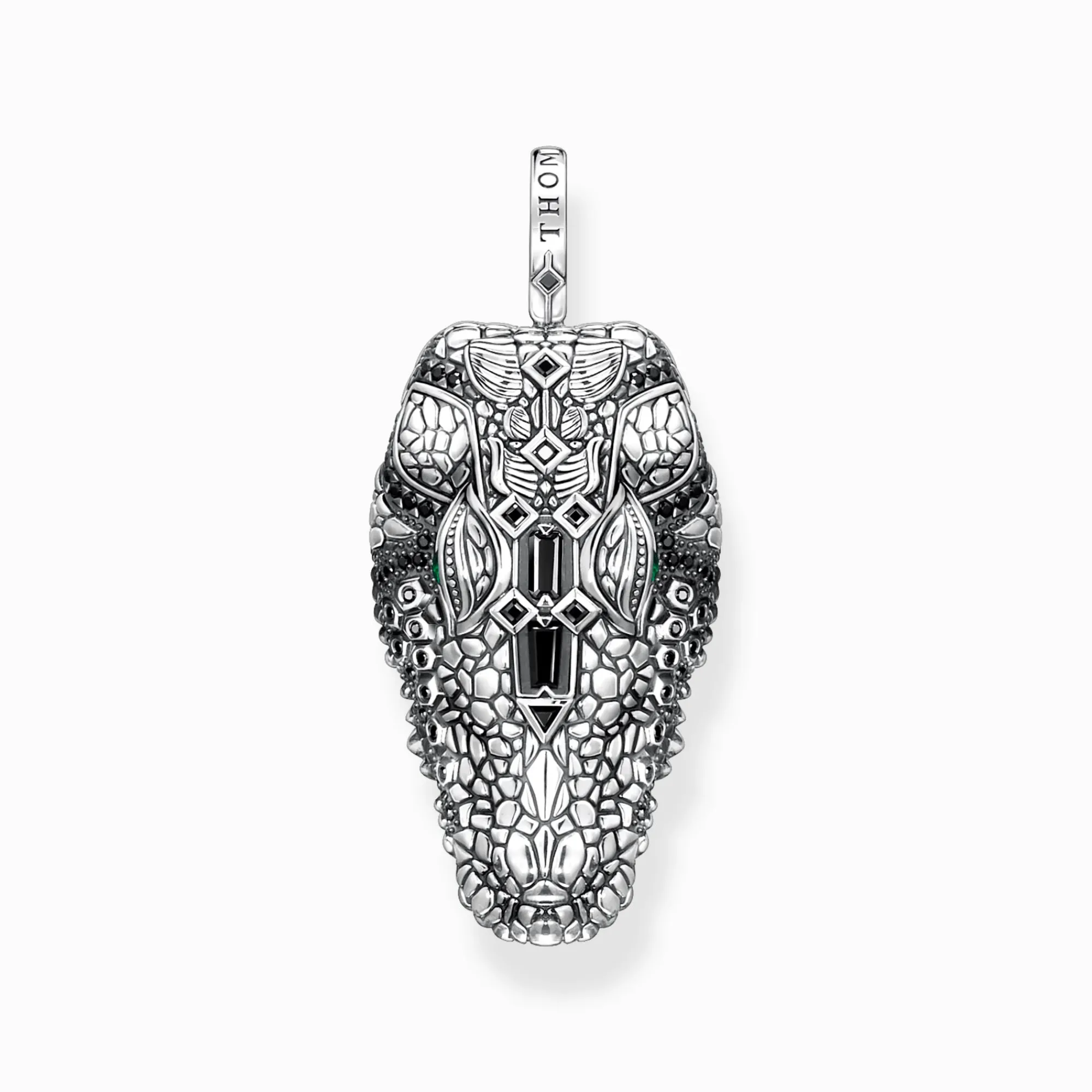 Women THOMAS SABO Pendants|Pendants-Blackened silver pendant crocodile head with black and green stones