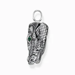 Women THOMAS SABO Pendants|Pendants-Blackened silver pendant crocodile head with black and green stones