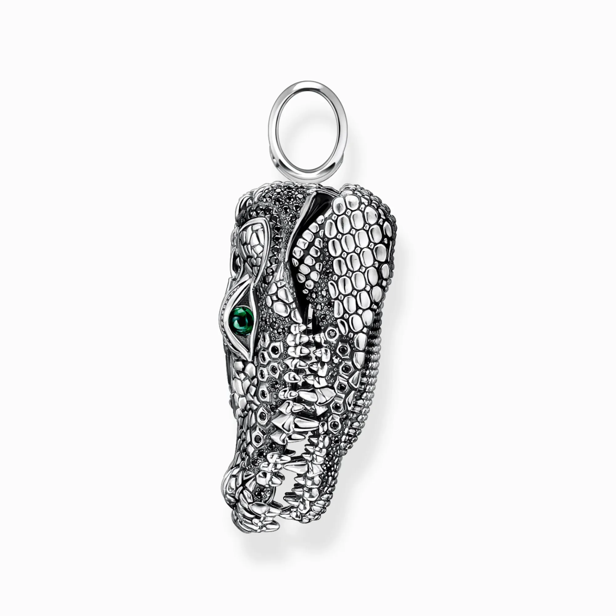 Women THOMAS SABO Pendants|Pendants-Blackened silver pendant crocodile head with black and green stones