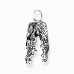 Women THOMAS SABO Pendants|Pendants-Blackened silver pendant crocodile head with black and green stones