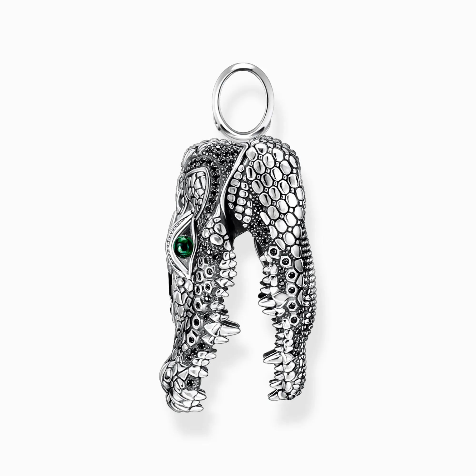 Women THOMAS SABO Pendants|Pendants-Blackened silver pendant crocodile head with black and green stones