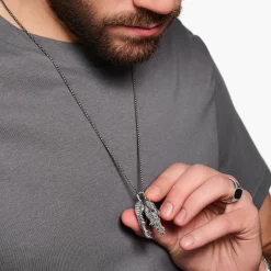 Women THOMAS SABO Pendants|Pendants-Blackened silver pendant crocodile head with black and green stones