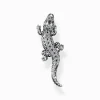 Women THOMAS SABO Pendants|Pendants-Blackened silver pendant crocodile with black and green stones