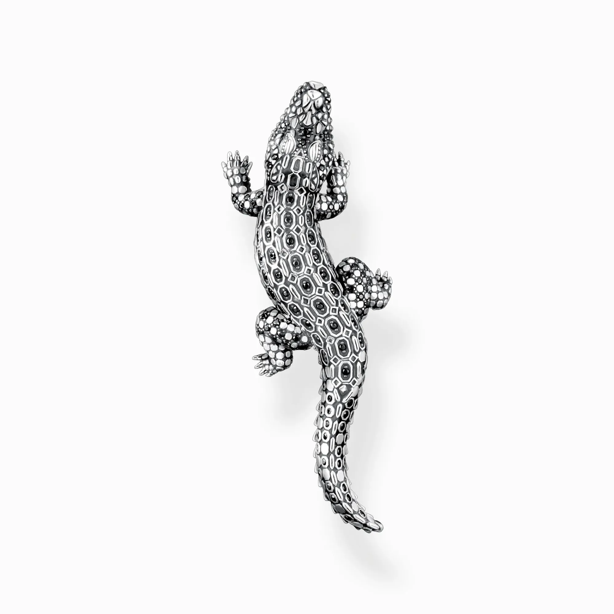 Women THOMAS SABO Pendants|Pendants-Blackened silver pendant crocodile with black and green stones