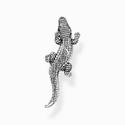 Women THOMAS SABO Pendants|Pendants-Blackened silver pendant crocodile with black and green stones