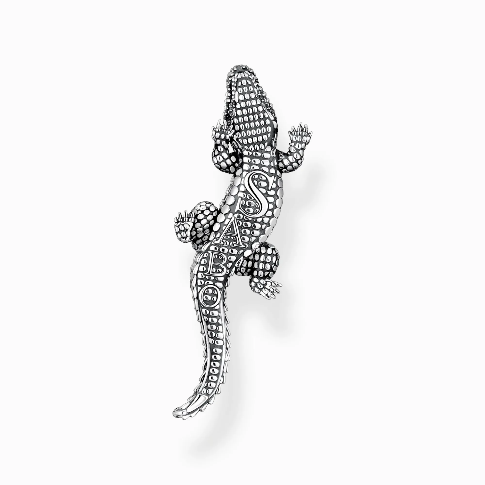 Women THOMAS SABO Pendants|Pendants-Blackened silver pendant crocodile with black and green stones