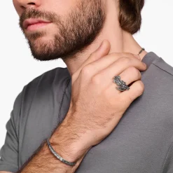 Women THOMAS SABO Rings|Rings-Blackened silver ring crocodile with black and green stones