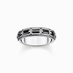 Women THOMAS SABO Rings|Rings-Blackened silver ring crocodile shell with black stones