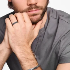 Women THOMAS SABO Rings|Rings-Blackened silver ring crocodile shell with black stones