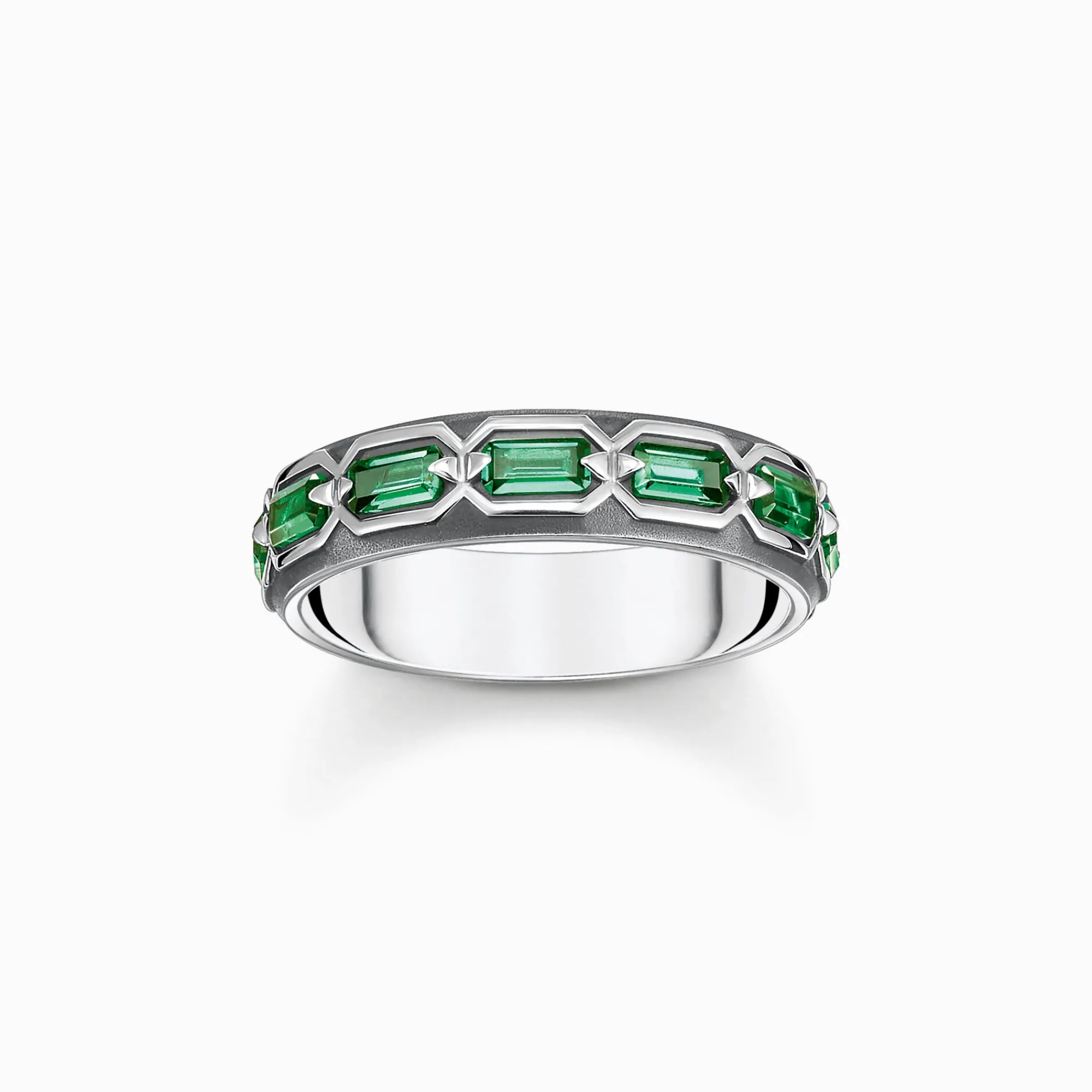 Women THOMAS SABO Rings|Rings-Blackened silver ring crocodile shell with green stones
