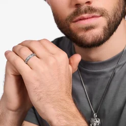 Women THOMAS SABO Rings|Rings-Blackened silver ring crocodile shell