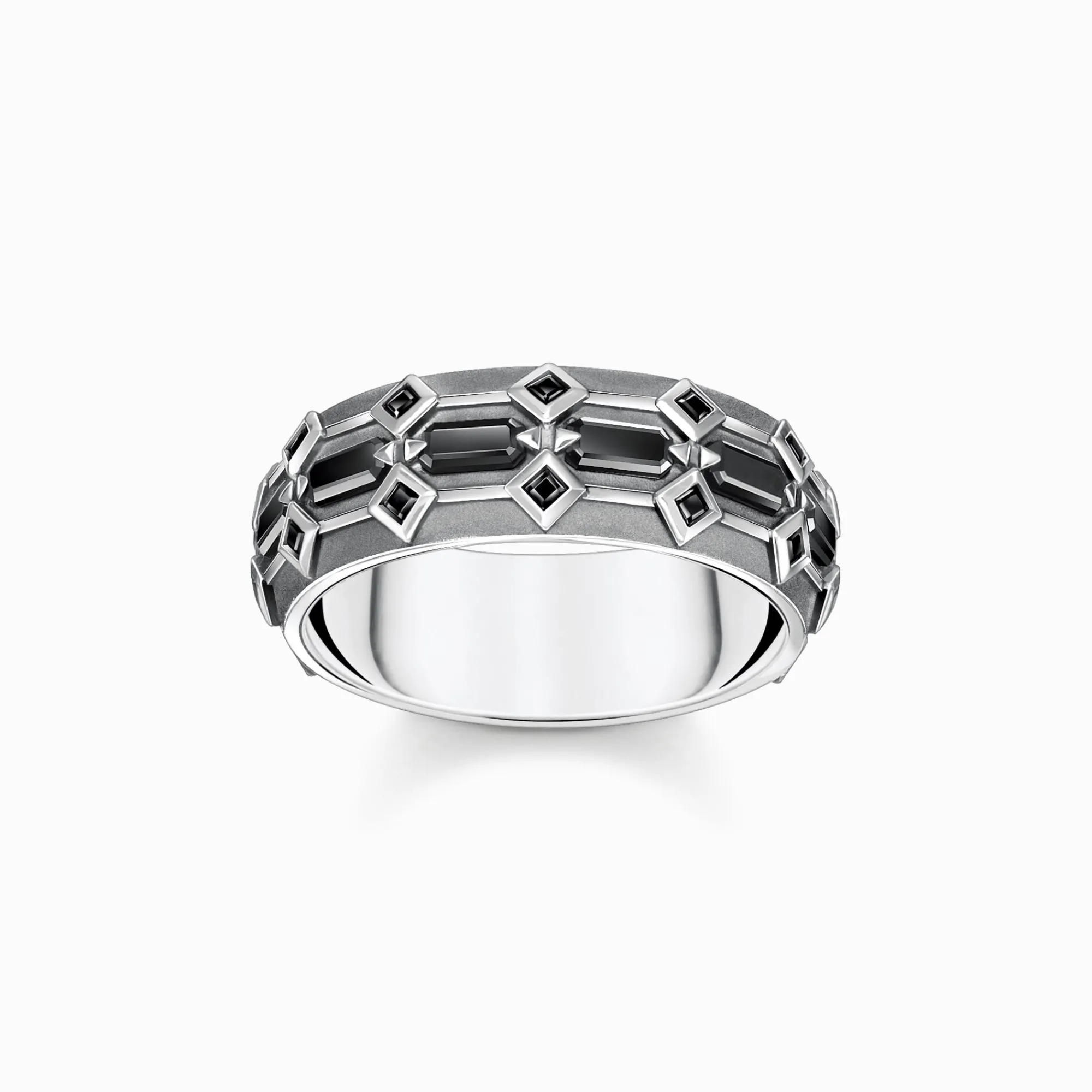 Women THOMAS SABO Rings|Rings-Blackened silver ring wide crocodile shell with black stones