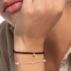 Women THOMAS SABO Bracelets-Bracelet black pearls with white stone