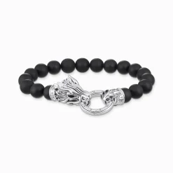 Women THOMAS SABO Bracelets|925 Silver-Bracelet with black obsidian beads and dragon clasp