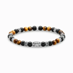 Women THOMAS SABO Bracelets|Bracelets-Bracelet with black onyx beads and tiger's eye beads silver