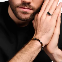 Women THOMAS SABO Bracelets|Bracelets-Bracelet with black onyx beads and tiger's eye beads silver