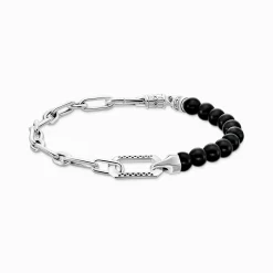 Women THOMAS SABO Bracelets|Bracelets-Bracelet with black onyx beads and chain links silver