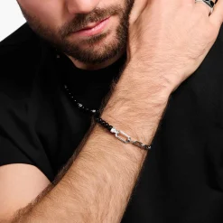 Women THOMAS SABO Bracelets|Bracelets-Bracelet with black onyx beads and chain links silver