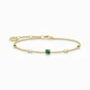Women THOMAS SABO Bracelets|18-Carat Gold-Plating - 925 Silver-Bracelet with green and white stones gold