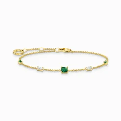 Women THOMAS SABO Bracelets|18-Carat Gold-Plating - 925 Silver-Bracelet with green and white stones gold