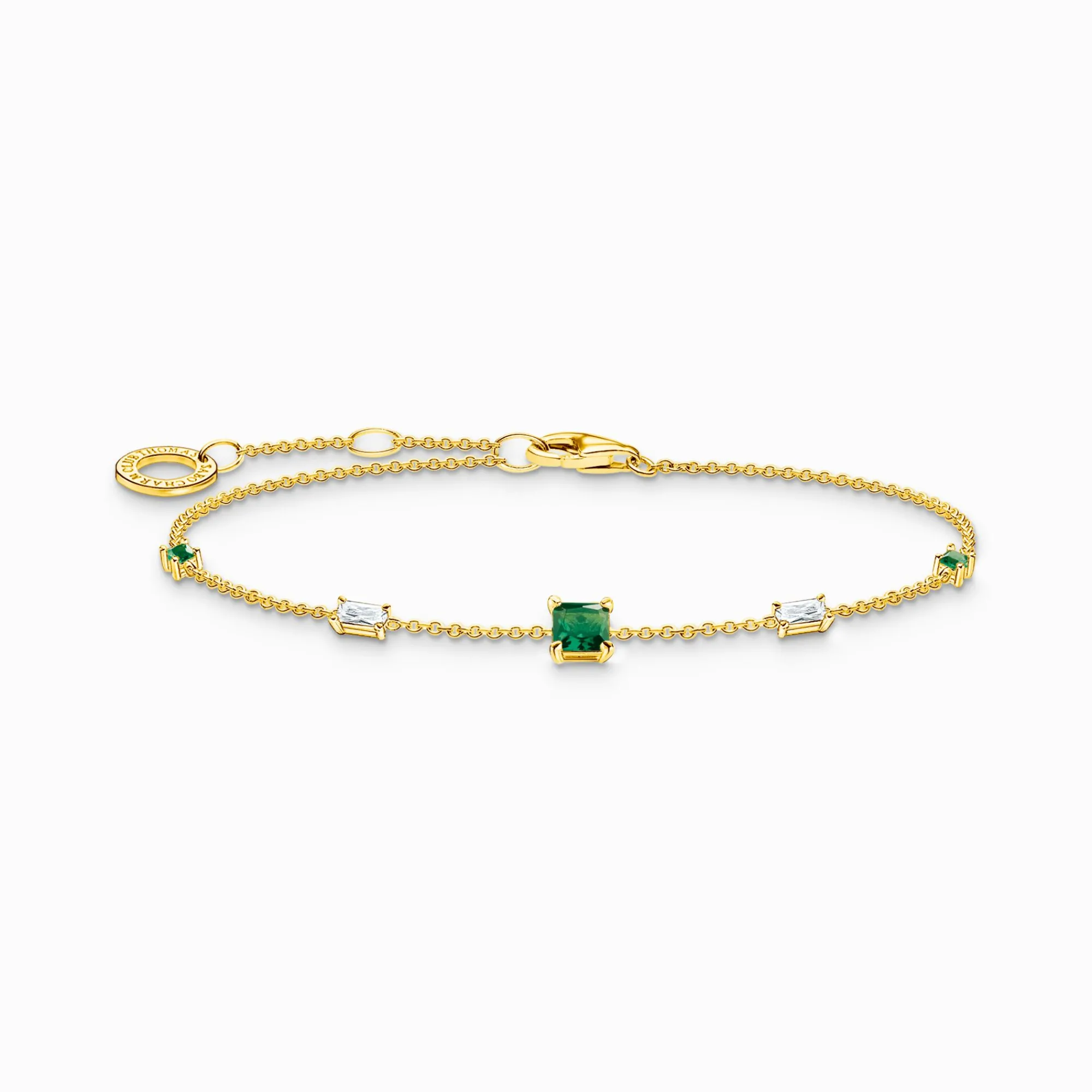 Women THOMAS SABO Bracelets|18-Carat Gold-Plating - 925 Silver-Bracelet with green and white stones gold