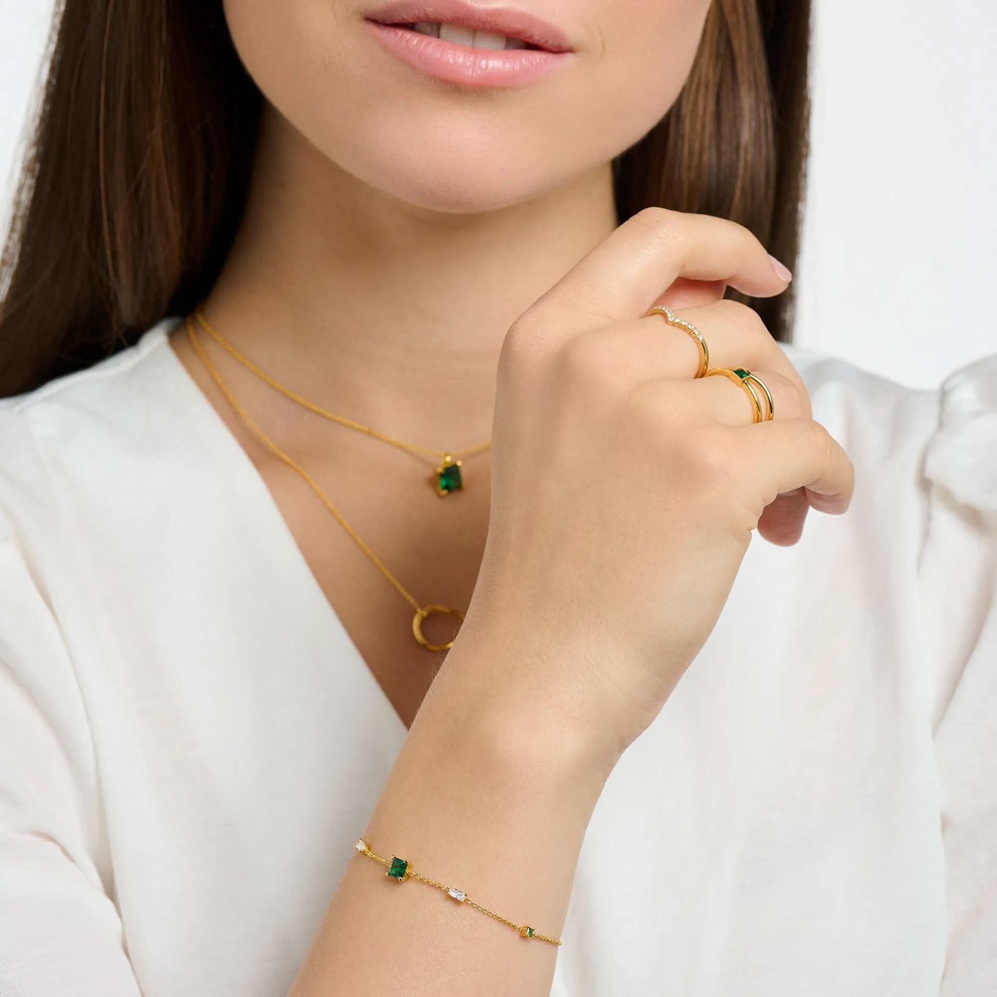 Women THOMAS SABO Bracelets|18-Carat Gold-Plating - 925 Silver-Bracelet with green and white stones gold