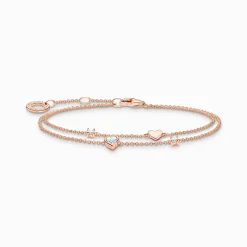 Women THOMAS SABO Bracelets|18-Carat Rose Gold Plating - 925 Silver-Bracelet with hearts and white stones rose gold