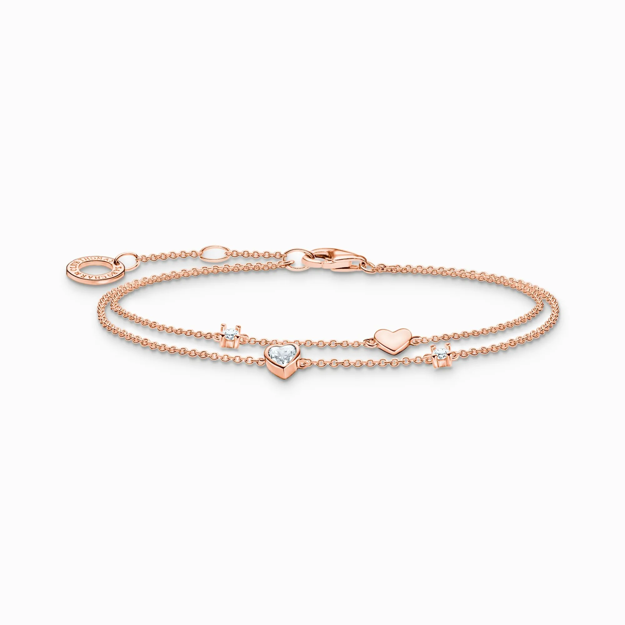 Women THOMAS SABO Bracelets|18-Carat Rose Gold Plating - 925 Silver-Bracelet with hearts and white stones rose gold