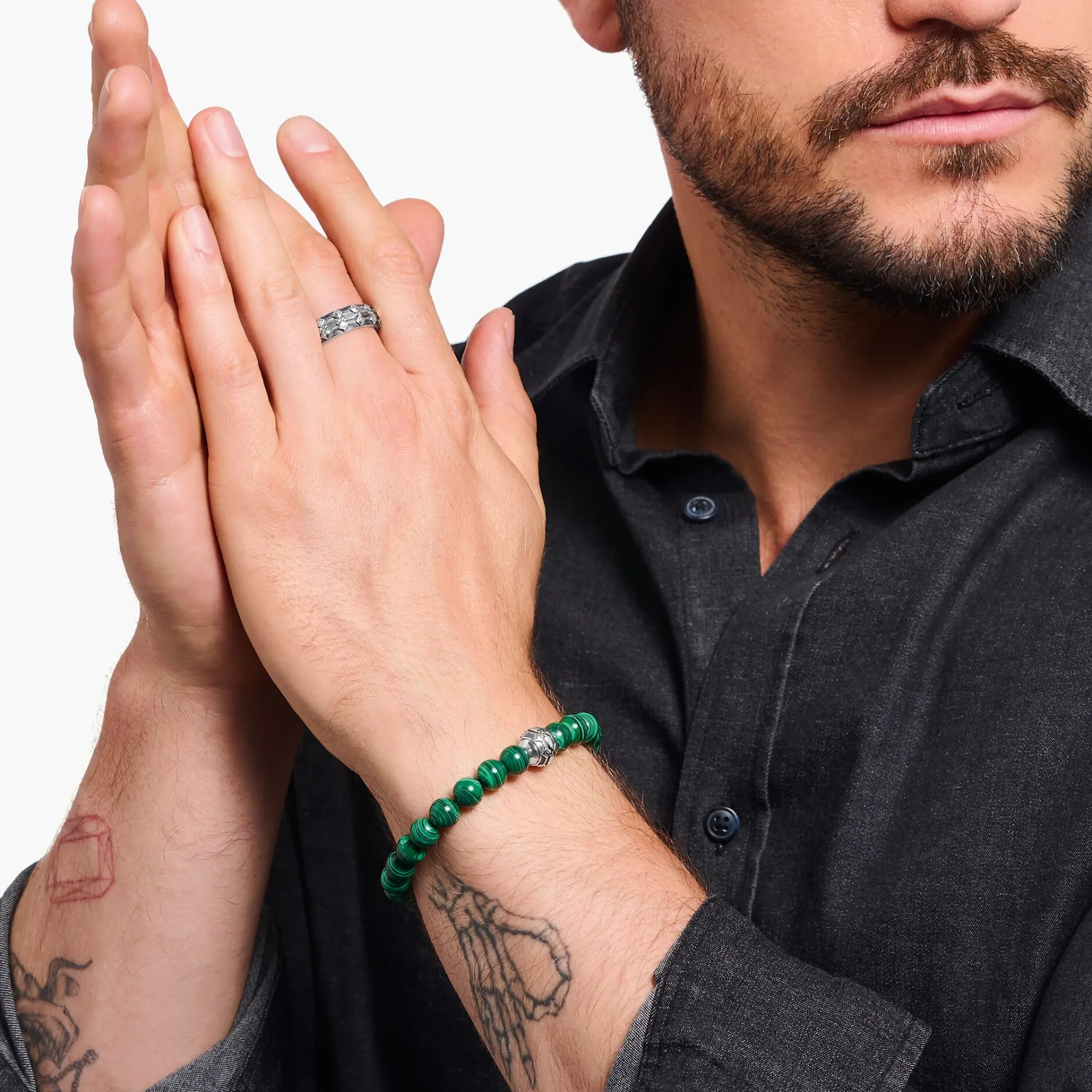 Women THOMAS SABO Bracelets|Bracelets-Bracelet with imitation malachite and Red Tiger's Eye Beads
