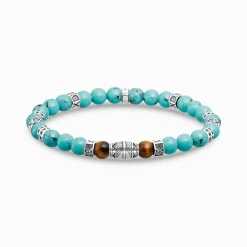 Women THOMAS SABO Bracelets|Bracelets-Bracelet with turquoise beads and tiger's eye beads silver