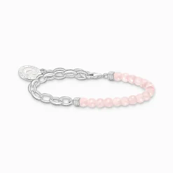 Women THOMAS SABO Charm Bracelets|Charm Bracelets-Charm bracelet with beads of rose quartz and disc silver