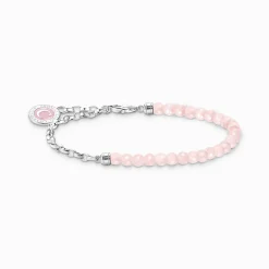 Women THOMAS SABO Charm Bracelets|Charm Bracelets-Charm bracelet with beads of rose quartz and Coin silver