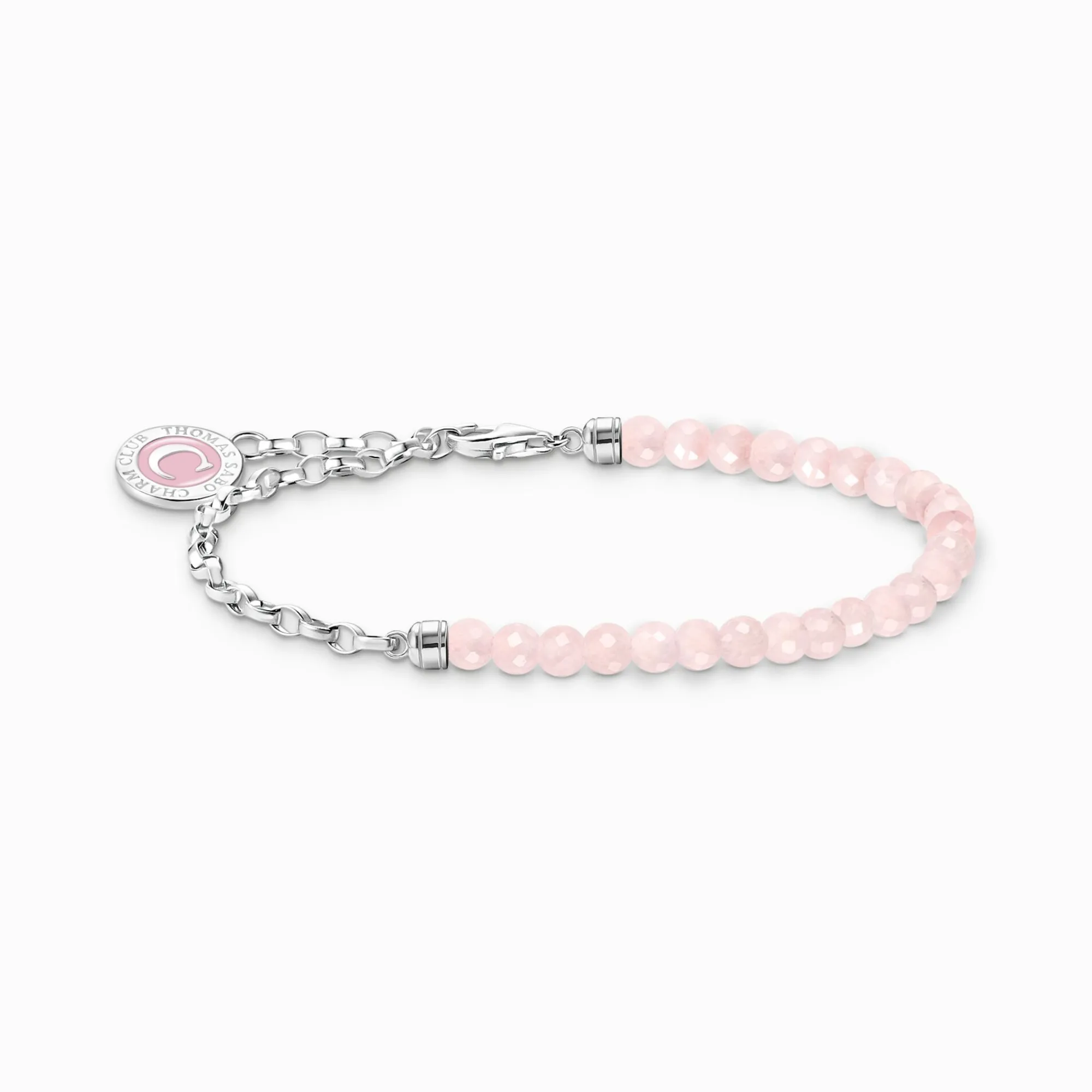 Women THOMAS SABO Charm Bracelets|Charm Bracelets-Charm bracelet with beads of rose quartz and Coin silver