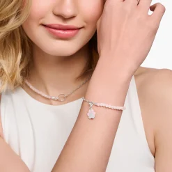 Women THOMAS SABO Charm Bracelets|Charm Bracelets-Charm bracelet with beads of rose quartz and Coin silver