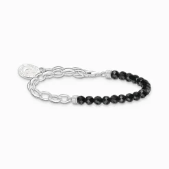 Women THOMAS SABO Charm Bracelets|Charm Bracelets-Charm bracelet with black obsidian beads and disc silver