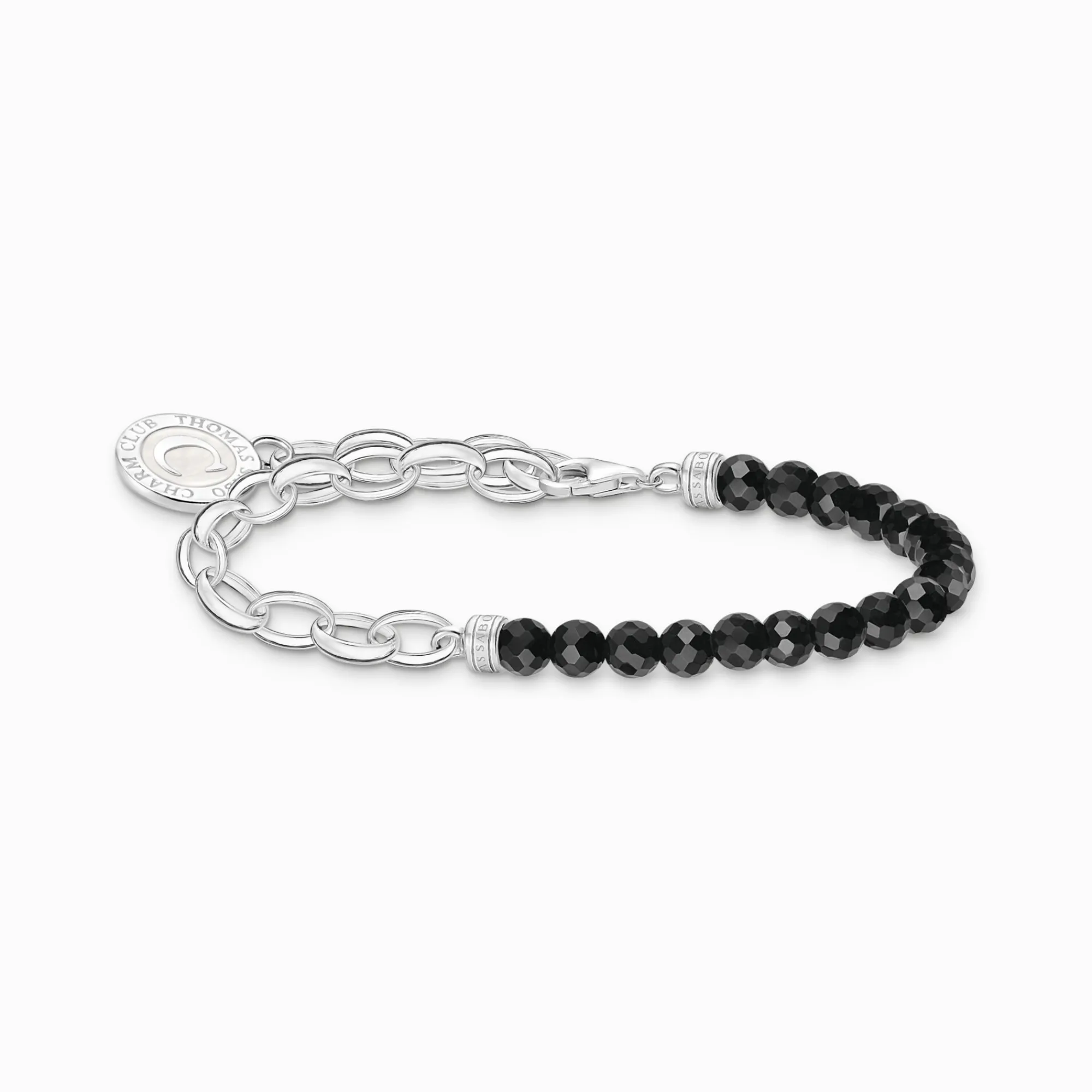 Women THOMAS SABO Charm Bracelets|Charm Bracelets-Charm bracelet with black obsidian beads and disc silver