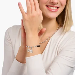 Women THOMAS SABO Charm Bracelets|Charm Bracelets-Charm bracelet with black obsidian beads and disc silver