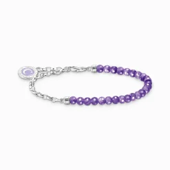 Women THOMAS SABO Charm Bracelets|Charm Bracelets-Charm bracelet with violet imitation amethyst beads silver